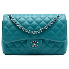Chanel Azul Jumbo Clássico em Couro de Cordeiro Duplo