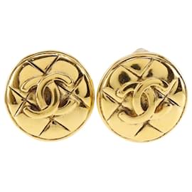 Runde Clip-On Ohrringe aus goldplattiertem, gestepptem Metall CC von Chanel