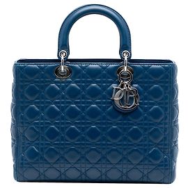 Dior Blu Grande Borsa in Pelle di Agnello Cannage Lady Dior