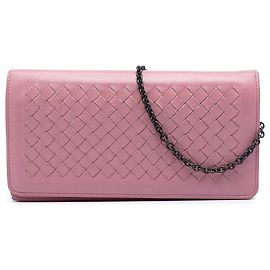 Portafoglio Continentale a Catena Intrecciato in Nappa Rosa di Bottega Veneta