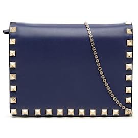 Bolso de Cadena Rockstud de Cuero Azul Valentino