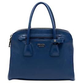 Borsa a mano Prada in pelle Saffiano blu con doppia zip