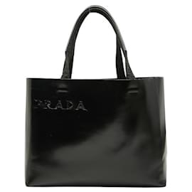 Borsa tote in pelle nera con logo Prada