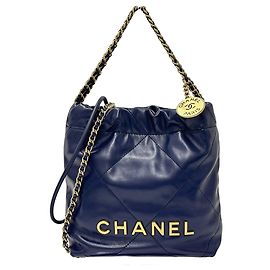 Borsa a spalla in pelle blu navy Chanel