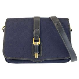 Borsa a spalla in pelle vintage blu navy Gucci