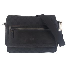 Borsa a spalla in tela GG nera in pelle Gucci