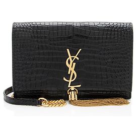 Portafoglio a Catena con Frange Monogramma Kate in Pelle Croc di Saint Laurent