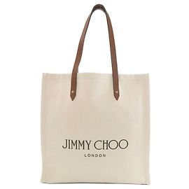 Borsa Tote con logo Jimmy Choo in tela beige