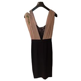 Autre Marque Schwarz-beiges Kleid mit Spitze