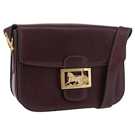 Borsa a spalla CÉLINE Carrozza in pelle Bordeaux Oro Auth 174318A - Céline