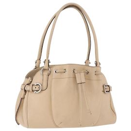 Borsa a mano Gancini in pelle beige e argento di Salvatore Ferragamo Auth hk3582