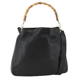 Borsa a Spalla in Pelle Gucci Bamboo 2way Nera Oro 001 2123 1577 Auth am11264