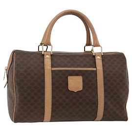 Céline Borsa a mano in tela Macadam CELINE in pelle PVC marrone oro Auth bs34232