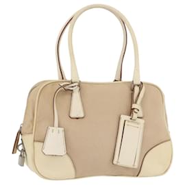 PRADA Borsa a mano in tela beige argento Auth YKZ813