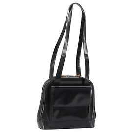 Borsa Tote GUCCI in pelle verniciata nera e oro Auth bs34437