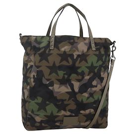 Borsa a Mano VALENTINO Nylon 2way Khaki Argento Auth BA11966A