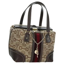 GUCCI Sherry Line Handtasche aus Canvas in Braun und Gold 146002 Auth 167181V