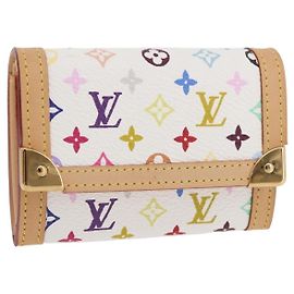 LOUIS VUITTON Multicolor Porte Monnaie Pla Coin Purse White M92657 Auth YKZ1168V