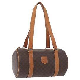 Céline Borsa a Spalla in Tela Macadam CELINE in Pelle PVC Marrone Oro Auth YKZ1480