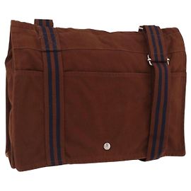 Hermès HERMES Borsa Fourre Tout a Spalla Cotone Marrone Argento Auth bs34324