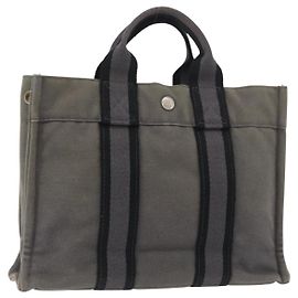Hermès HERMES Fourre Tout PM Borsa a Mano Tela Grigia Argento Auth BAZ508