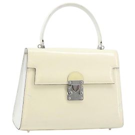 Borsa a mano FENDI in pelle verniciata avorio argento Auth YKZ263