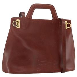 Borsa a mano in pelle Gancini 2 in 1 Salvatore Ferragamo marrone oro Auth INZ049