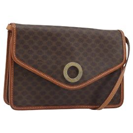 Céline Borsa a spalla circolare in tela Macadam CELINE in pelle PVC marrone oro Auth YKZ472