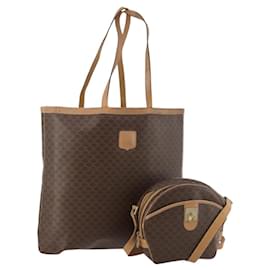 Céline Borsa Clutch in Tela Macadam CELINE in Pelle PVC 2 Pezzi Marrone Nero Auth mr2165