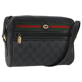 Borsa Sherry Line GG Supreme Web di GUCCI in PVC nero e oro 119 02 087 Auth YKZ950