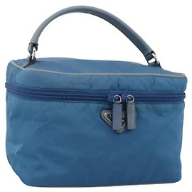 PRADA Vanity Borsa a Mano Nylon Blu Argento Auth YKZ1085