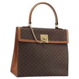Céline Borsa a mano in tela Macadam CELINE in pelle PVC marrone oro Auth INZ019