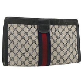 GUCCI GG Supreme Sherry Line Clutch Bag PVC Blu Navy 37 014 2125 Auth hk3626