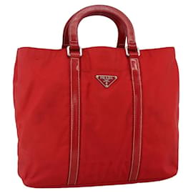 PRADA Borsa a mano in nylon rosso argento autentica 174368