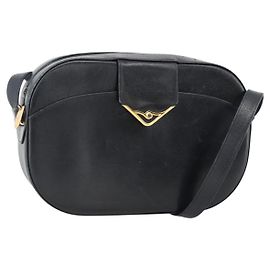 Bolso de Hombro Cartier de Cuero Azul Marino Dorado Auth bs34428