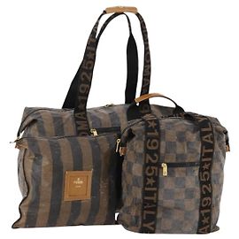 Borsa Tote FENDI in Tela Pecan Rivestita 3 Set Marrone Nero Auth ti3816