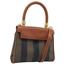 Bolso de mano de lona Pecan FENDI PVC 2 en 1 Negro Marrón Auth INZ095 - Fendi