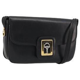 Bolsa de Ombro Horsebit de Couro Gucci Ouro Preto Auth INZ099