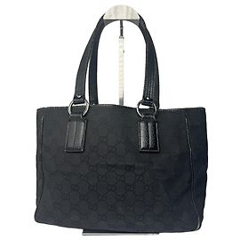 Borsa tote in tela e pelle monogramma Gucci vintage nera