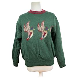 Vintage Salvatore Ferragamo Entenpullover Wolle M Grün