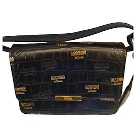 Borsa Moschino in pelle nera effetto coccodrillo