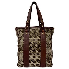 Borsa tote in tela e pelle con motivo Zucchino FF di Fendi