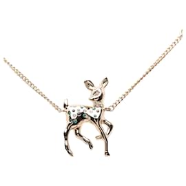 Collana pendente in ottone dorato CC Chanel con perle finte e strass a forma di cervo