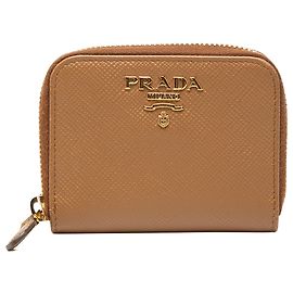 Prada Brown Saffiano Zip Around Coin Pouch