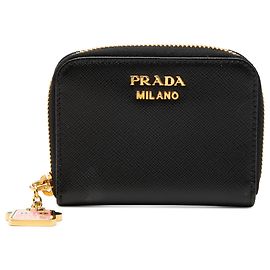 Monedero con cremallera de cuero Saffiano negro Prada