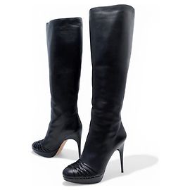 CHRISTIAN DIOR KARENINE SCHWARZE LEDERSTIEFELETTEN 37 + BOX BEUTEL