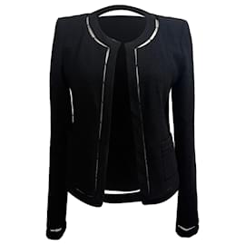 Blazer abierto de lana negra con acentos recortados en tweed de Chanel