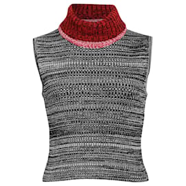 Top sin mangas de punto con cuello alto en seda gris con estampado de Louis Vuitton