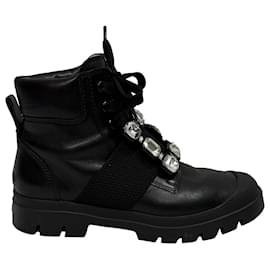 Stivaletti Walky Viv' in pelle nera con decorazioni in cristallo di Roger Vivier