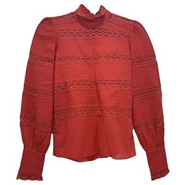 Blusa Isabel Marant Etoile Ria de algodón rojo con encaje